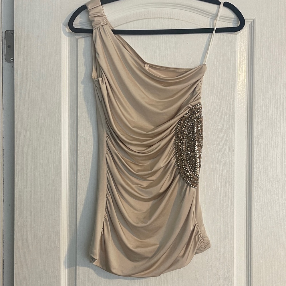 Elegant Beige One-Shoulder Top